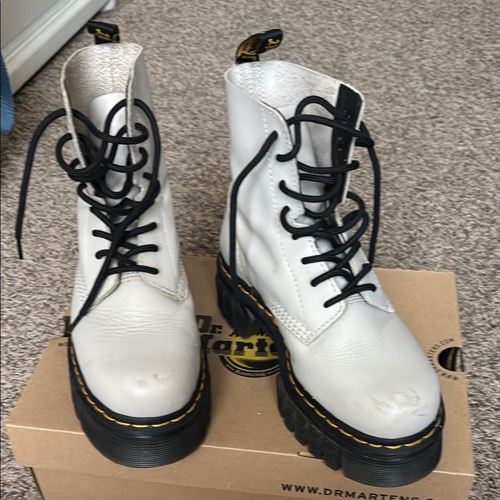 Dr. Martens Off-White Leather Women's Platform Boots (Soft Leather)
